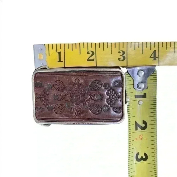 Vintage Tooled Leather Belt Buckle